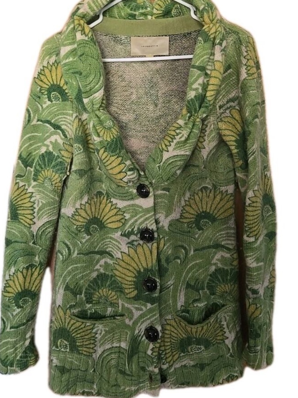 Leifsdottir Sylvan Escena Chartreuse Big Button Cardigan Anthropologie 2010 Sz S